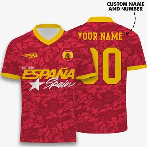 Men's Spain Edition Mesh Jersey - Custom National Style Soccer Shirt - Breathable Red Camo Activewear