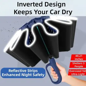 Ring Buckle Automatic Umbrella Large Size Reinforced Thick Men High-End Women Dual Use Car Reverse Folding Raincoat, UV Umbrella Windproof Folding Umbrella Portable Rain Umbrella Rainproof Umbrella