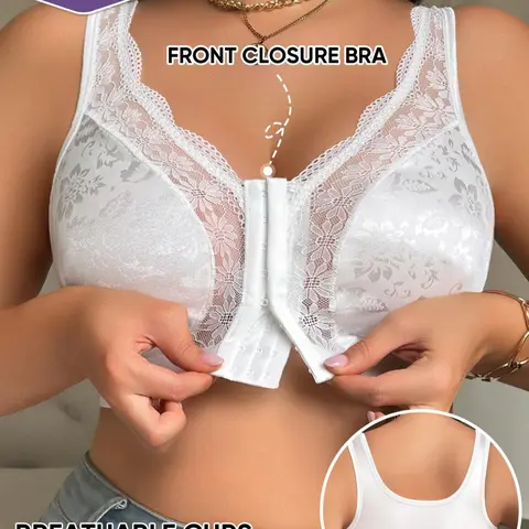 MEIYATING  Plus Size Women's Bra, Full Coverage, Front Buckle, Front Closure, Front Close Bras, Thin Cup, Soft and Breathable, Breathable Bras, Casual, Backless Lingerie, Medium Support, Underwear, Fit