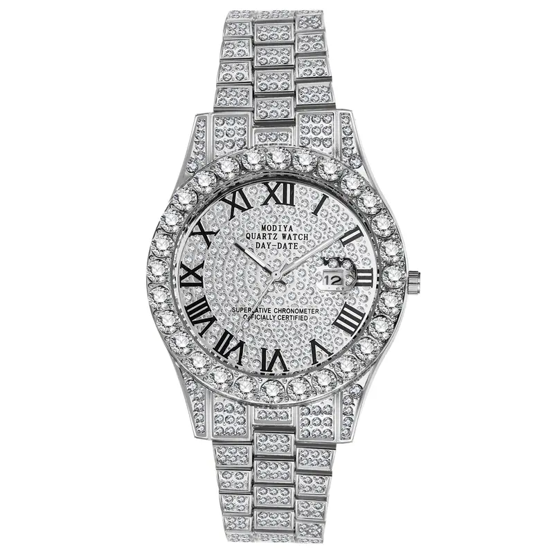 OIDEA Men's Ultra-Light Iced Out Quartz Analog Dress Watch - Round Face, Luxury Roman Numerals, Date Function, Business Casual Fashion Accessory, BF Birthday Gift for Guys, Dress Watches, Bf Birthday Gifts