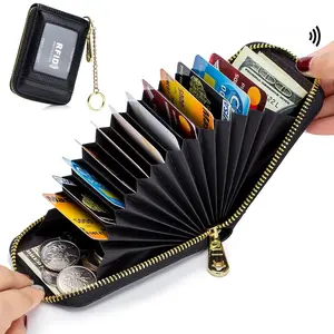 RFID Credit Card Holder, Casual Multi-compartment Wallet, Simple Zip Around Card Case