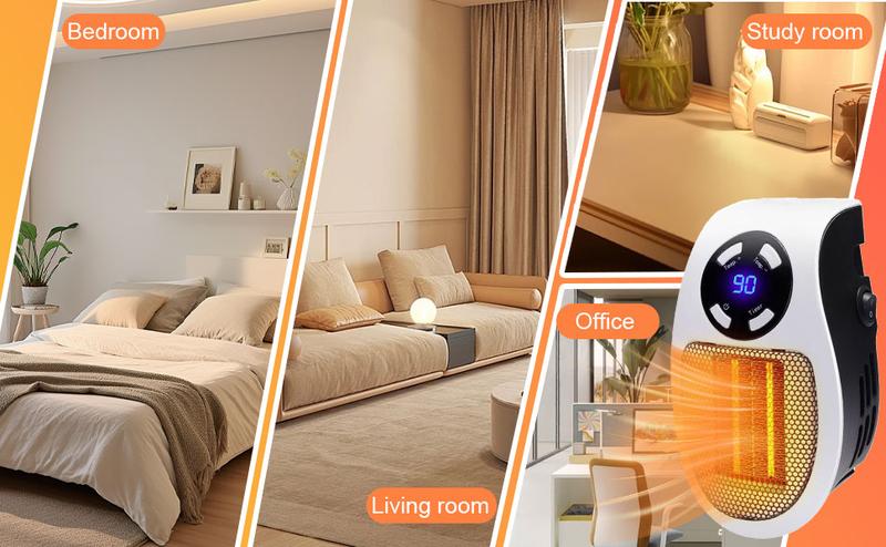 Wall Outlet Space Heater, 450W Plug in Electric Heater with Adjustable Thermostat, Portable Plug in Small Space Heater for Indoor,12H Timer & LED Display, PTC Ceramic Fast Heat Safely for Bedroom Bathroom Office