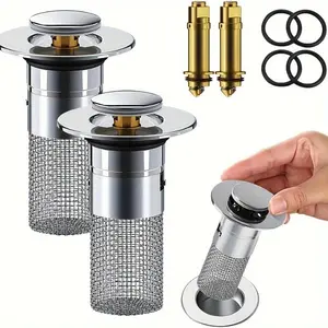 2pcs Universal Fit Bathtub Drain Plugs With Hair Strainer, 304 Stainless Steel Suitable For 34-40mm Drain Stainless Steel