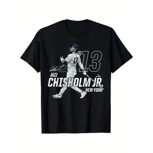 Dynamic Pose Jazz Chisholm Jr New York Baseball T-Shirt for Men Women Couple Trendy Cotton Tops Short Sleeve, Street Style Short Sleeve Tee, Comfort Tee, Casual Summer Tee, Must-have Fashionable Tee