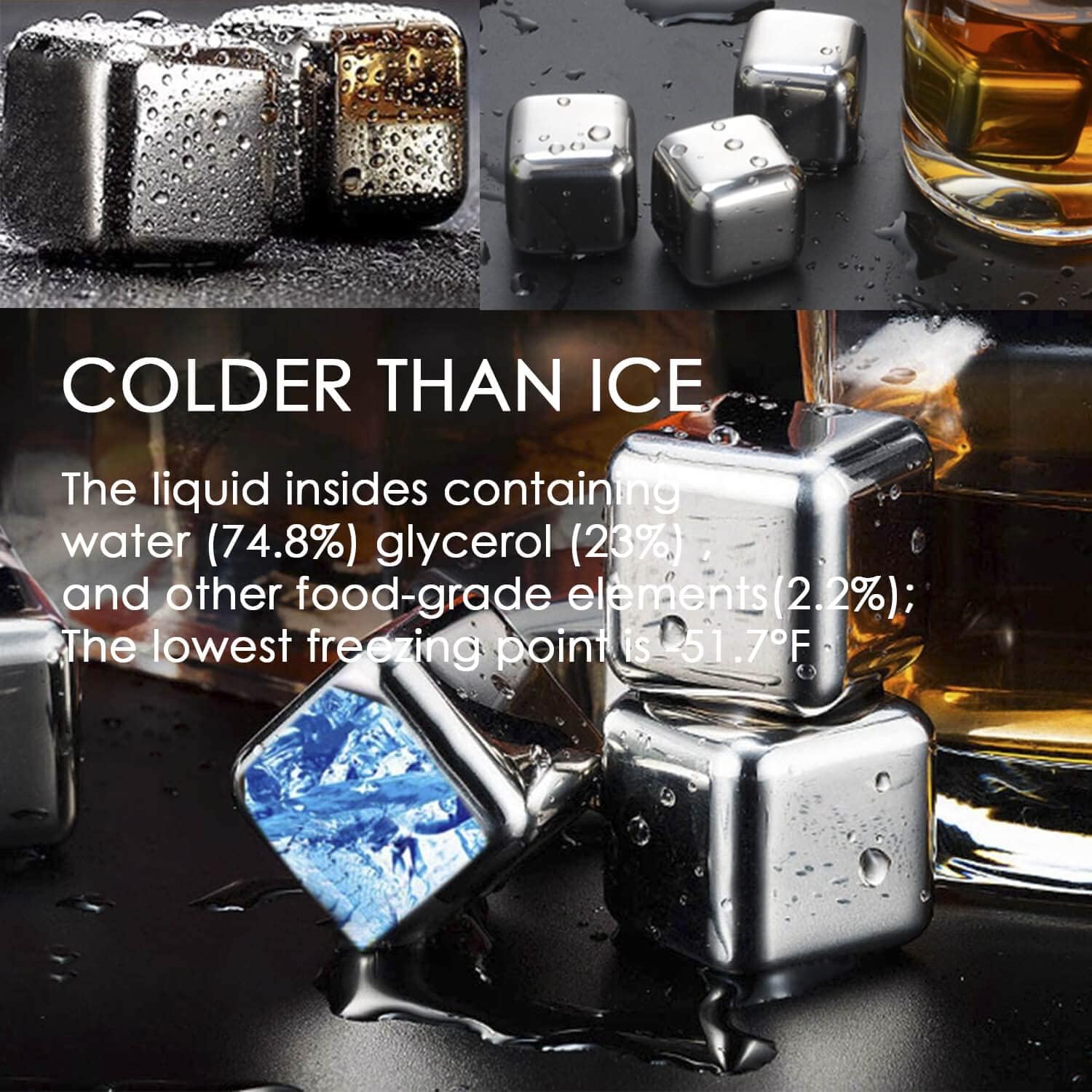 12 Pack Reusable Whiskey Stones 304 Stainless Steel Ice Cubes for Drinks Chill Without Diluting Whiskey Scotch Bourbon Gifts Drinkware 2.7 cm