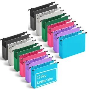 6/12 pcs Extra Capacity Plastic Hanging File Folder, 9.25*12.12 to 12.95 inch Reinforced Hang Folders, Heavy Duty 2 Inch Expansion, Filing Cabinet Folders, for Back to School Bulk Files, Medical Charts, Assorted Colors, Letter Size Paper Compatible