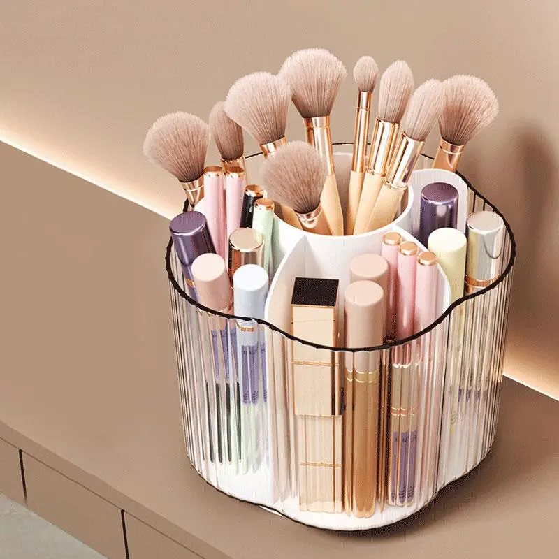 Clear Multi-grid Makeup Brush Holder, Rotatable Cosmetic Organizer, Portable Makeup Brush Storage Box for Home Dormitory