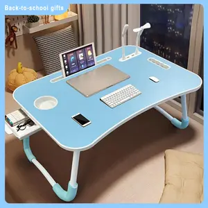 Ultra Large Portable Laptop Bed Table - Multi functional tray holder with cup holder and drawer, USB, fan, and light - Perfect for eating, reading, and writing on beds, sofas, floors - Stable, durable, and foldable