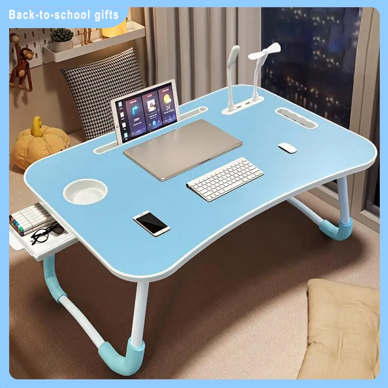 Ultra Large Portable Laptop Bed Table - Multi functional tray holder with cup holder and drawer, USB, fan, and light - Perfect for eating, reading, and writing on beds, sofas, floors - Stable, durable, and foldable