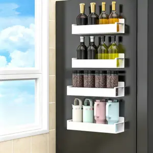 4 Pack Magnetic Spice Rack Wall Fridge Organizer Kitchen Storage Holder(White)