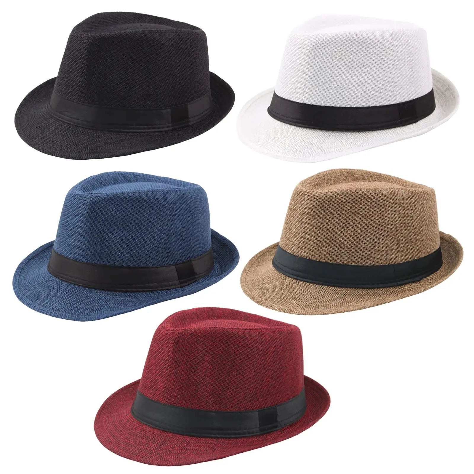 Men's 5-Pack Short Brim Fedora Casual Hats - Polyester-Cotton Breathable Elegant Fashion UV Protection Daily Summer Beach Sun Caps