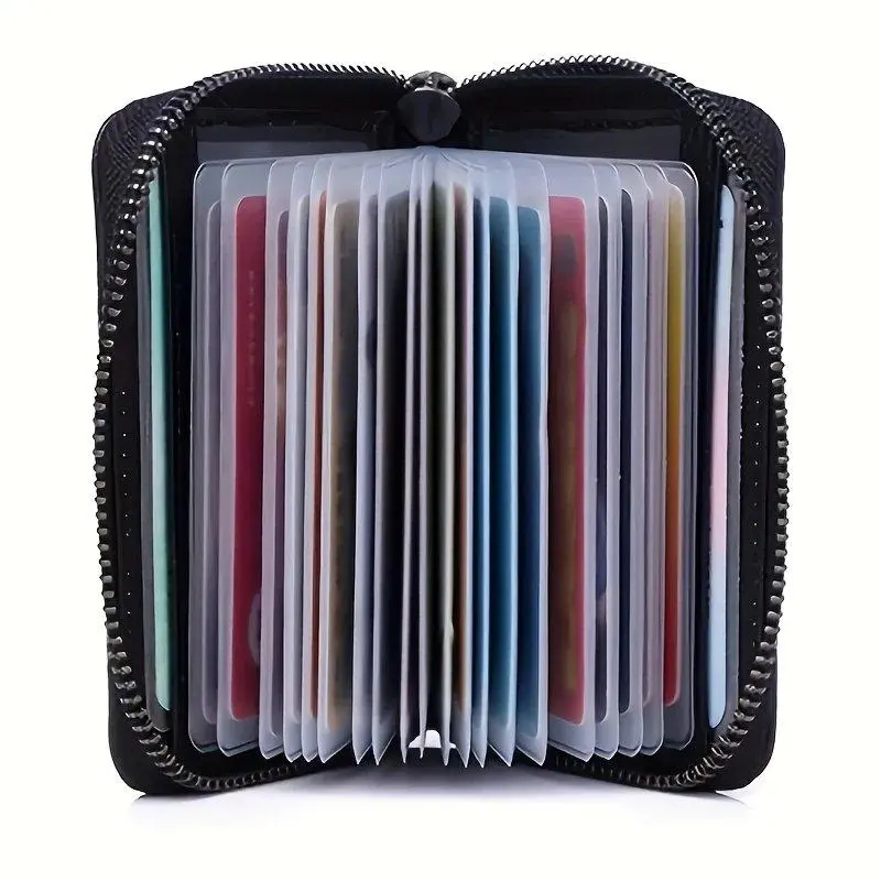 RFID Blocking PU Leather Wallet, Business Style Wallet, Rfid Wallets, Rfid Protected Wallet, Large Capacity Multi-card Slot Zipper Closure Card Organizer, Portable Card Storage Wallet for Home Office, Zipper Card Holder