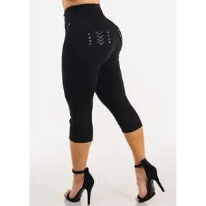 MX JEANS Push Up High Waist Stretch Denim Capris Black