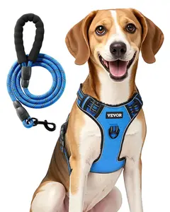 【FathersDayGift】VEVOR Dog Harness for Large Dogs, No Pull Adjustable Dog Vest Pet Harness, with 5ft Leash, Handle, Metal Rings, Buckles, Reflective Stitching 600D Oxford Fabric, for Training, Walking, and Hiking