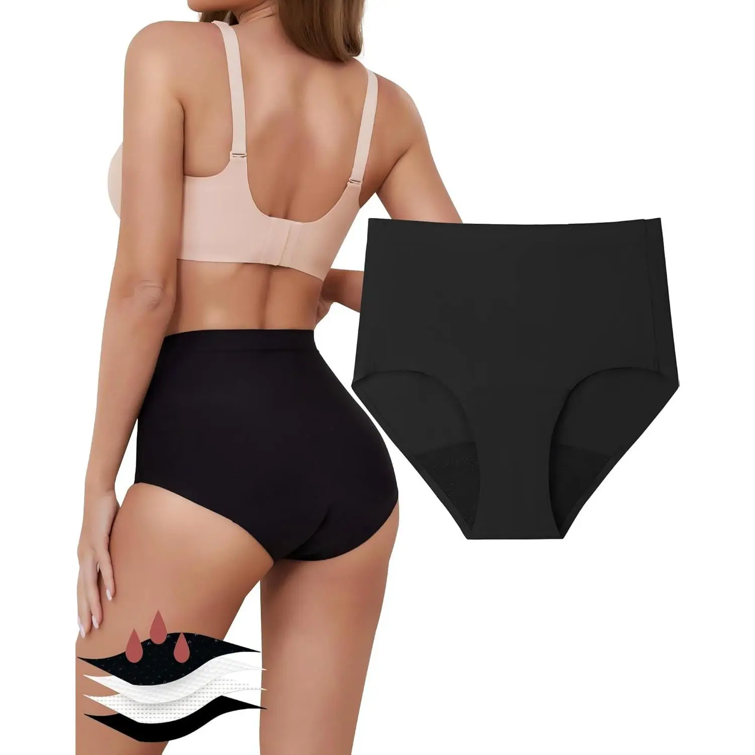Women's High-Waist Basic Reusable Leakproof Period Underwear, Heavy Absorbency for Heavy Flow & Bladder Leaks