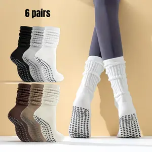 6 Pairs Pilates Socks with Grips for Women Yoga Slouch Grippy Socks for Barre Workout Hospital Non-Slip Comfortable, Cozy Socks For Daily Womenwear, slouch sock