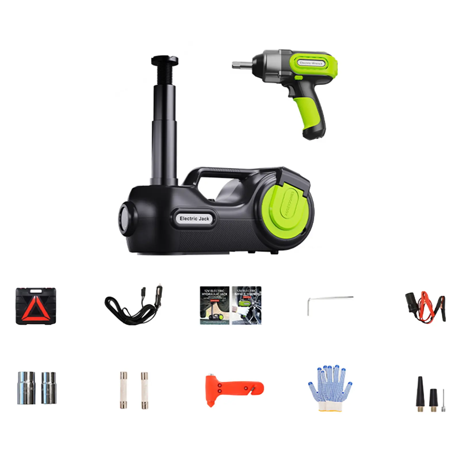 Women's Explorinox 180W ABS Copper Electric Hydraulic Jack Emergency Kit (Max 5T Lift) for Solo Drivers - Includes Window-Breaking Hammer, Anti-Slip Gloves, Battery Terminal Clamps, Electric Wrench, Car Socket Compatibility, Full Kit, 13.5-36Cm