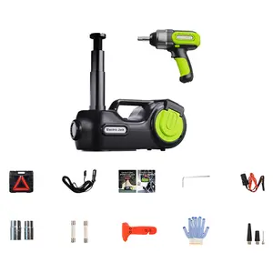 Explorinox Electric Hydraulic Jack Emergency Tool Kit with Window-Breaking Hammer Anti-Slip Gloves Battery Clamps Electric Wrench