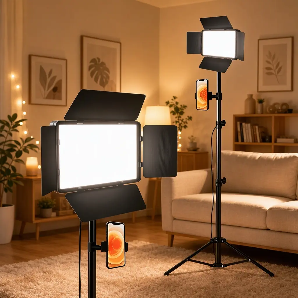 LED Video Light Kit (1 Pack) with 63-in Adjustable Tripod Stand, Dimmable USB Continuous Photography Lighting, Vlogging Equipment for Video Recording & Live Streaming
