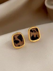 Elegant Leopard Print Stud Earrings for Women, Vintage Geometric Square Design, Perfect for Parties and Daily Wear, Leopard Pattern Stud Earrings