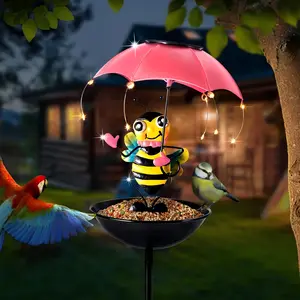 Solar bird feeder bee garden decoration, outdoor solar umbrella light, hummingbird bird feeder decorative path light, courtyard art decoration bird feeder (bee)