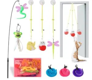 Interactive Cat Toys, 1 Interactive Wand, 8 Assorted Teaser Refills and 3 Indoor Cat Hanging Interactive Toy Suitable for Bored Adult Cats and Kittens Play Chase Exercise