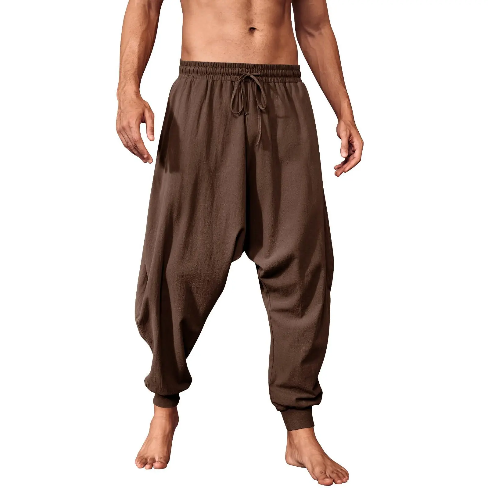 PASLTER Mens Pirate Pants Medieval Viking Costume Trousers Renaissance Halloween Baggy Harem Linen Pants Casual Cotton