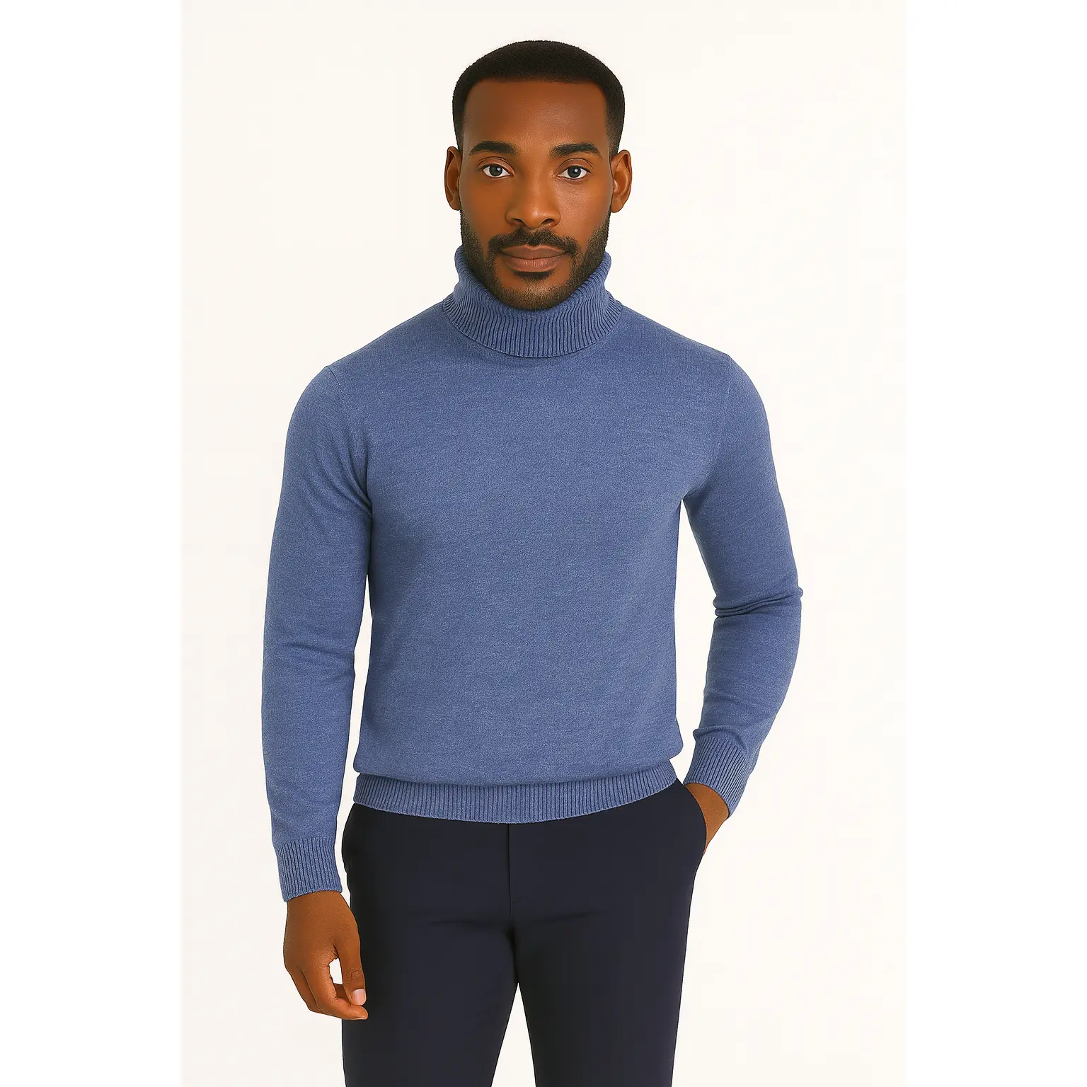 Lavane' 501T Turtleneck Pullover Slim Fit Heather Blue