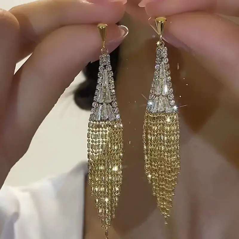 Gold tassel silver needle earring style