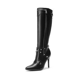 Dream Pairs Women's Studded Cross-over Strap Stiletto Heel Boots Dream Pairs Women's Studded Cross-over Strap Stiletto Heel Boots
