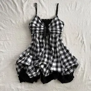 Vintage Sleeveless Plaid Dress Women Casual Elegant Bow Mini Dress Length Retro Slim Patchwork Summer 2026 New Arrival