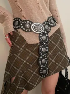 Women's Boho Style Grommet Eyelet Decorated Belt, Vintage Trendy Western Concho Belts, Stylish Belts, Fashionable Clothes Accessories for Daily & Party Decoration