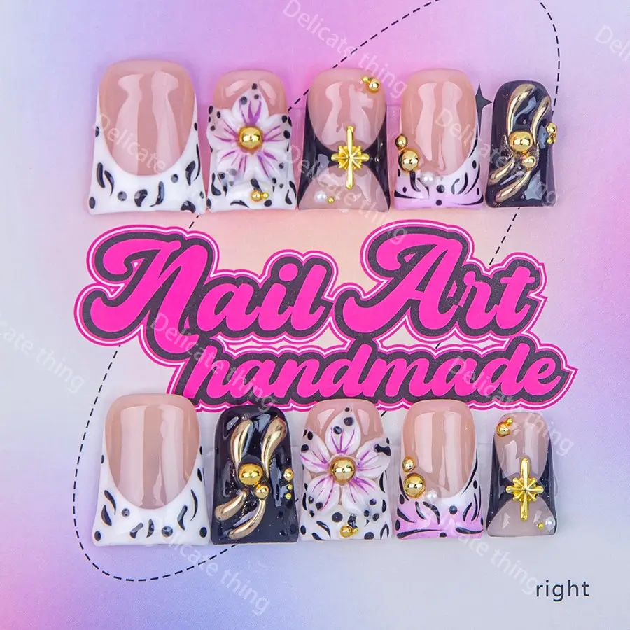 Delicatething Y2K Style Duckbill Nail Tips, Handmade Press On Quality Wearable Nails, Nail Design, Nail Extension Art, Fake Nail Tips, Decorative Nails, 4 Sizes XS S M L, Perfect Gift for Girls, Family Gatherings, Dates, Parties