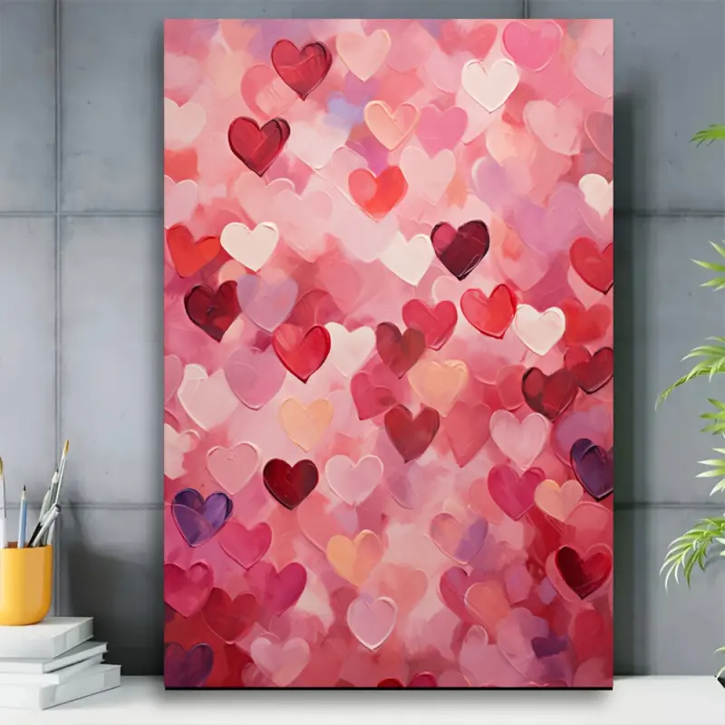 Valentine's Day Red and Pink Heart Print, Valentine's Day Wall Art, Canvas Art, Bedroom Living Room Corridor Decoration, Wooden Photo Frame, Bedroom Living Room Decoration, Home Decoration, Wall Decoration, Heart Design, Modern Home Decor - Wrapped Canvas