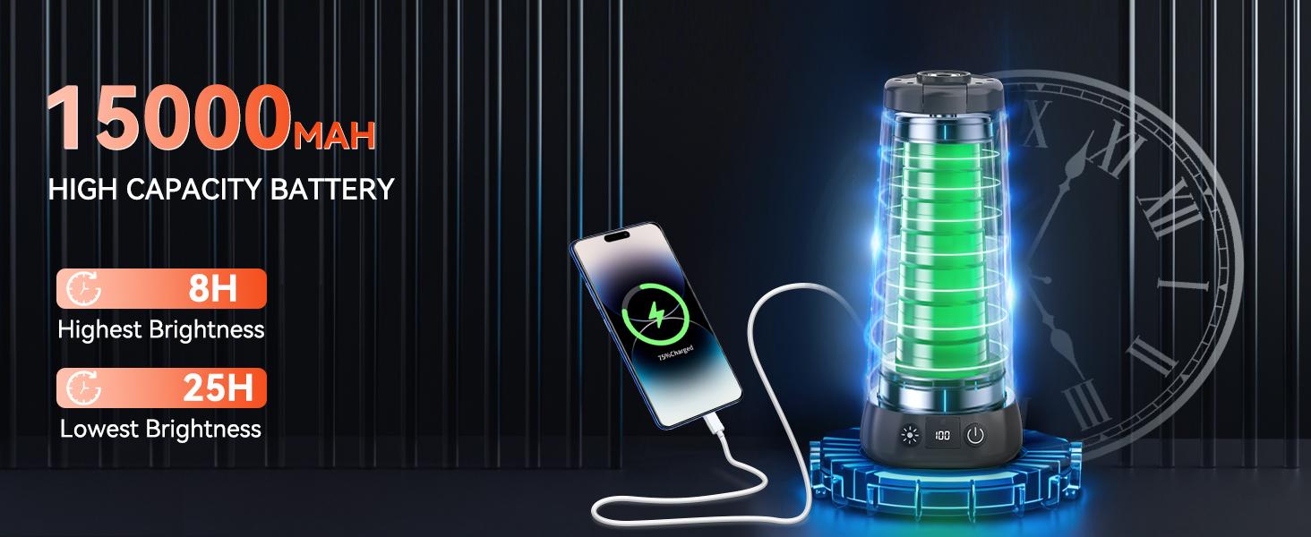 ADEWALK 15000 mAh Rechargeable Camping Light with Stand, Cordless Work Light with 3 LED Lamp Heads, 5500 Lumens Dimmable Camping Essentials Gear Emergency Flashlight with 86" Detachable Tripod