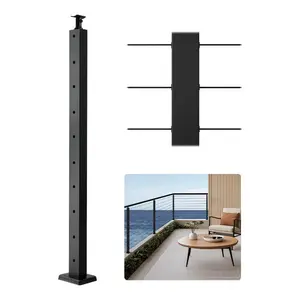 fathersdaygift VEVOR Cable Railing Post, 36x1x2 Inch Level Deck Stair Posts, 1-Pack Stainless Steel Cable Handrail Post, Pre-Drilled Pickets with Mounting Bracket Stair Railing Kit, Black, 1JZLGZXHS914LZA6X001V0