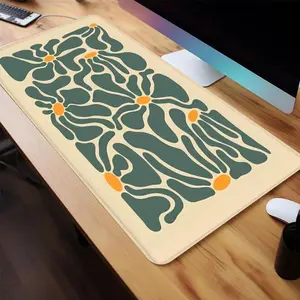 Retro Sage Green Abstract Floral Extended Mouse Pad | 70s Groovy Flower Desk Mat, Non-Slip Large Gaming Pad for Boho Home Office #GroovyFloralDeskPad #70sRetroMat #BohoSageGreenDecor #GamingMousePad #VintageAesthetic