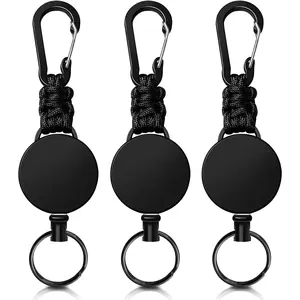 Retractable  3 Pack Heavy Duty Carabiner Badge Holder Extendable Badge Reel ID Holder Key Ring with 60 cm Steel Retractable Cord and Paracord
