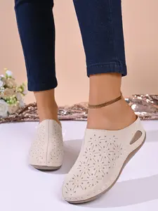 Women's Floral Hollow Out Wedge Slip On Mules Sandals, Flower, Breathable No-Heel Mother Shoes, 2026 New Design, 5 Colors, Versatile Outdoor Slippers