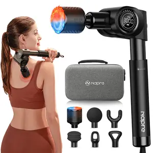 Massage Gun with Heat & Cold Head, 32-Speeds Muscle Massager Deep Tissue with Long Extension Retractable Handle, Foldable with 5 Adjustable Angles, for Home Gym Office Muscle Back Pain Relief, Christmas Gift