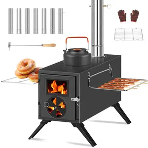 Wood Burning Stove, Tent Stove, Portable Camping Stove with Chimney Pipe, Front Window, Side Shelf, Mini Wood Burning Stove for Outdoor Tenting, Picnics, Trucking Trips, And Woodsmen'S Cabins