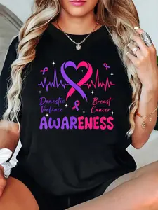 100% Cotton Domestic Violence And Breast Cancer Awareness Month T-Shirt Women's vintage Summer vacation tops Graphic Tee