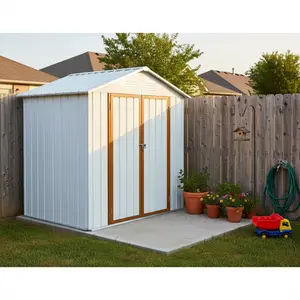 Aobtkel®6x4 Ft Outdoor storage sheds Apex roof White+Yellow#Summervibes
