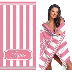 MeMoShe Personalized Beach Towels with Name Microfiber Custom Beach Towels Easter Gifts for Kids, Sand Free Quick Dry Beach Towel for Women Lightweight Beach Towel for Adults 30x60 Inch Pink