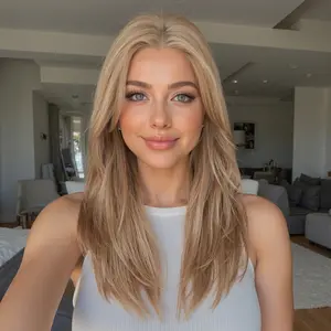 Kiki C- NEW ! DWY 13×4 Lace Front Free Part Long -length Layer-cut Straight Salt&Butter Blonde Glueless Synthetic Wig for Women 24 Inches