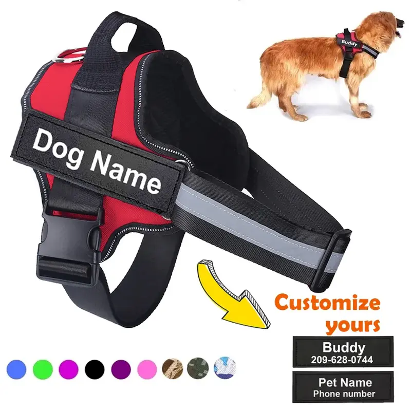 Customized Adjustable Reflective Strip Solid Dog Harness - Breathable No-Pull Vest with Custom Patch, Night-Visible, Outdoor Safe, Hand Wash Only, Universal Fit for Small to Large Dogs (Walk, Training) | Pet Supplies Collars & Harnesses & Leads