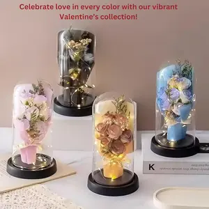 ideal gifts for all occasion -Eternal Forever Light Up Roses in Glass Dome with a Greeting Card Decor Decorative Flowers Fruit