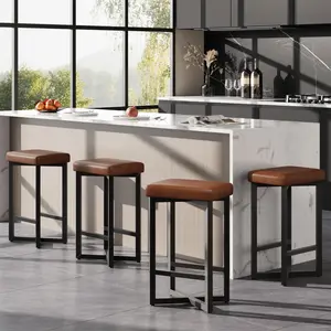 Garvee Set of 4 bar stools, 24.6" high padded bar stools with metal frame and footrest, modern backless kitchen bar stools with PU leather for home bar, dining room, n