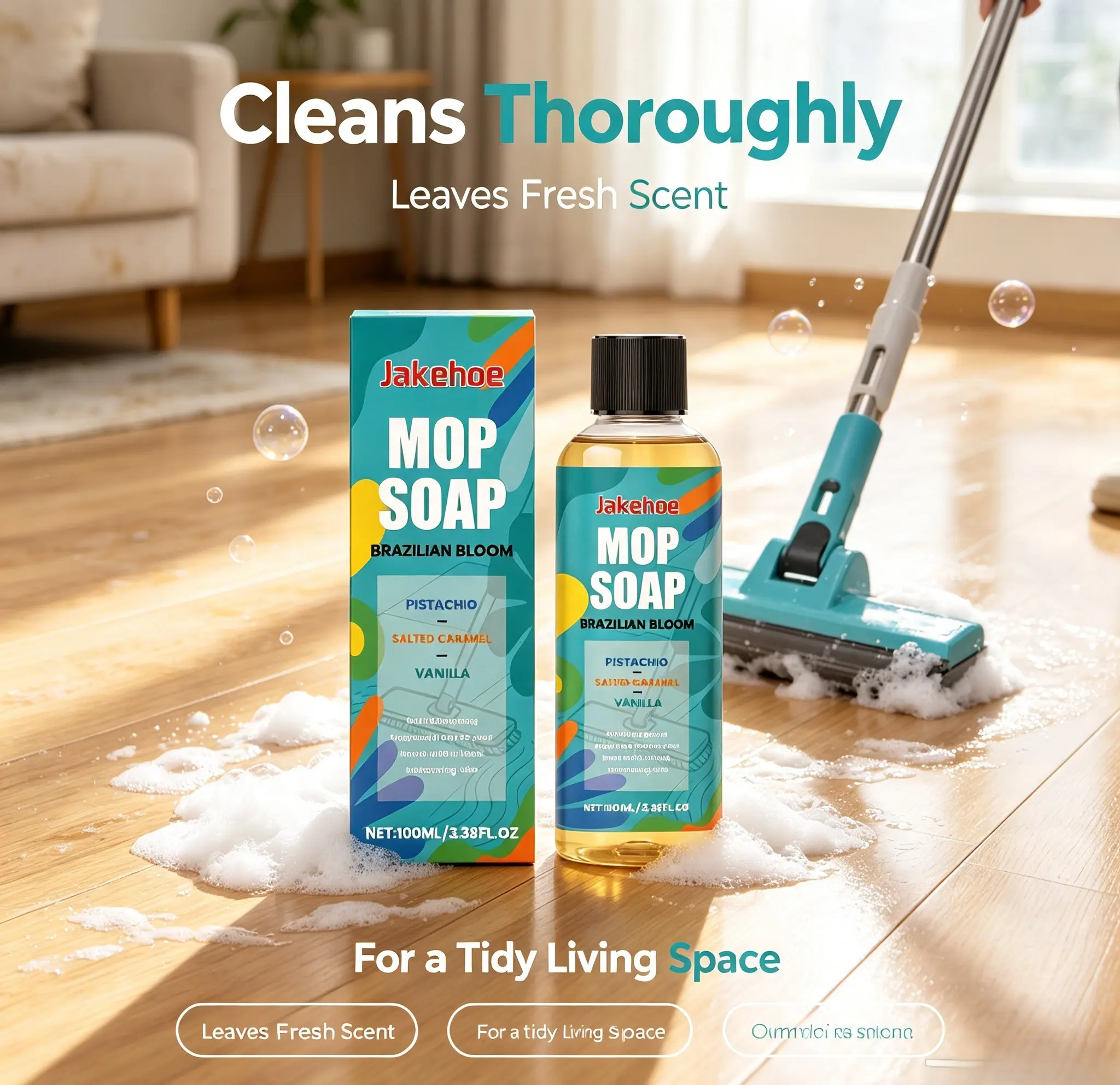 Jakehoe Scented Mop Soap Cleaning Liquid - Multi-Material Floor Cleaner for Stain Removal, Fresh Fragrance (Indoor Recreation Use) Household Perfume, Daily Clean