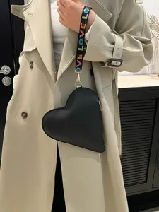 Women's Fashion Heart-Shaped PU Leather Clutch Bag, Elegant Coin Purse, Trendy Commuter Wallet, Detachable Letter Print Strap